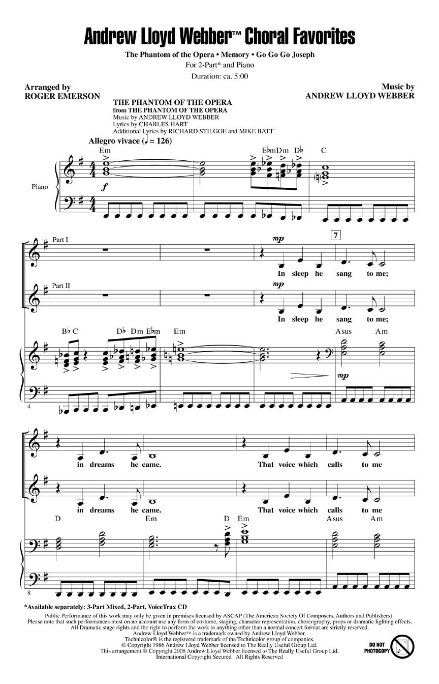 Andrew Lloyd Webber: Choral Favourites: 2-Part Choir: Vocal Score