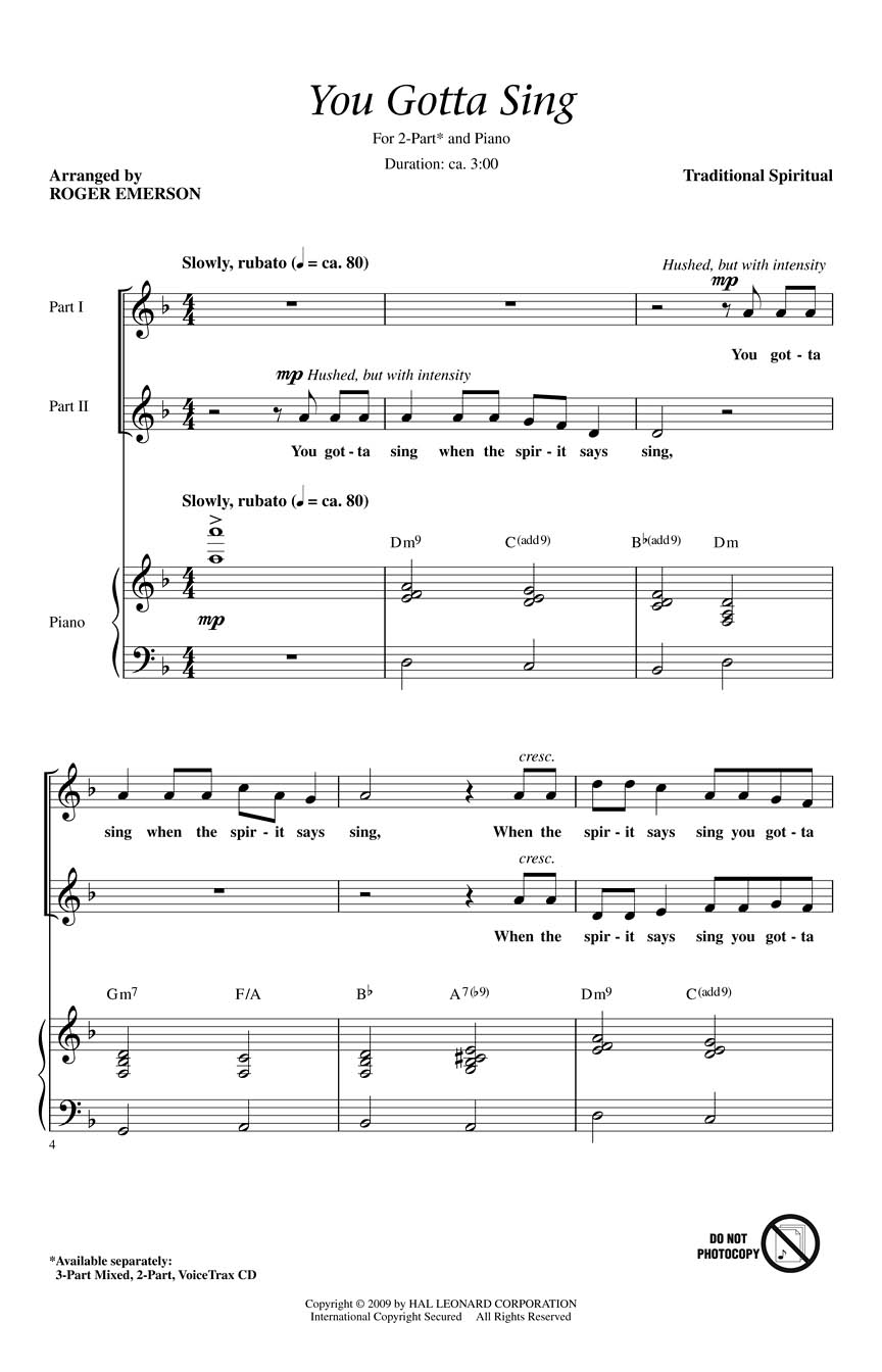 You Gotta Sing: 2-Part Choir: Vocal Score