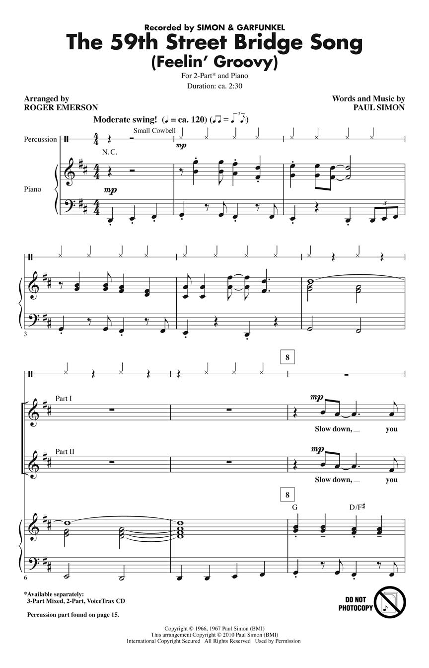 Simon & Garfunkel: The 59th Street Bridge Song: 2-Part Choir: Vocal Score