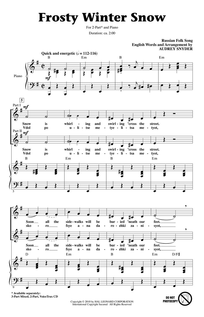 Frosty Winter Snow: 2-Part Choir: Vocal Score