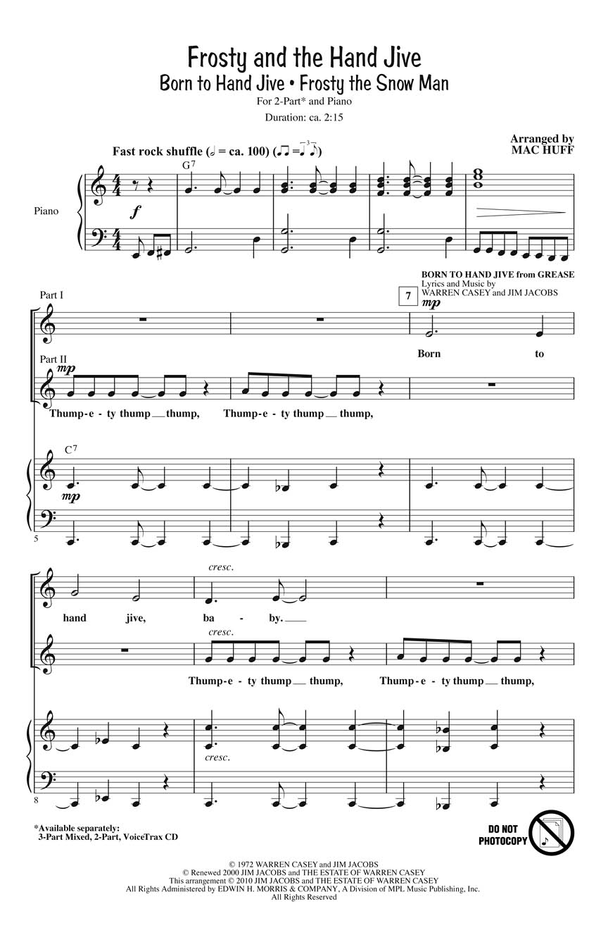Frosty and the Hand Jive: 2-Part Choir: Vocal Score