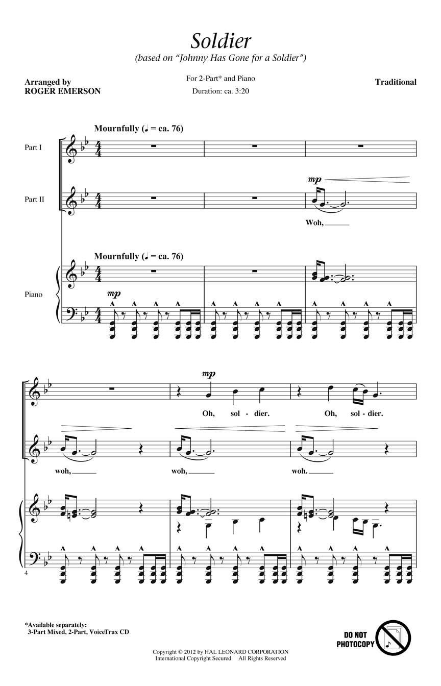 Soldier (based on Johnny Has Gone for a Soldier): 2-Part Choir: Vocal Score