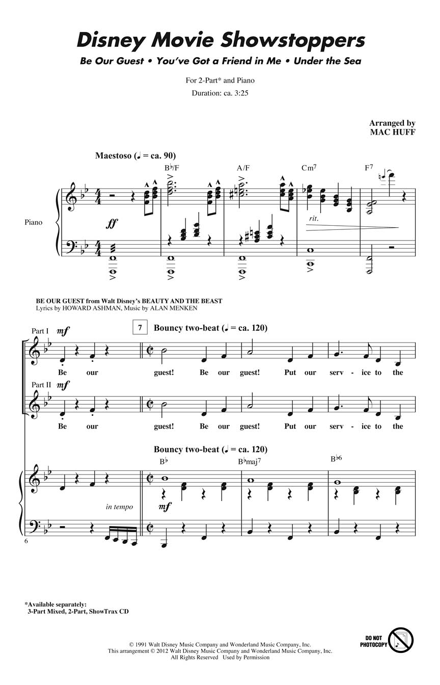 Alan Menken Howard Ashman Randy Newman: Disney Movie Showstoppers: 2-Part Choir:
