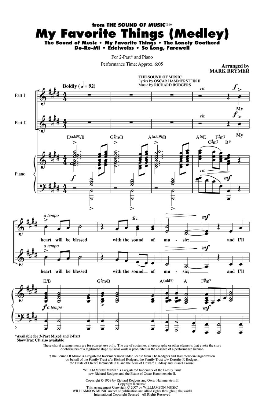 Oscar Hammerstein II Richard Rodgers: My Favorite Things (Medley): 2-Part Choir: