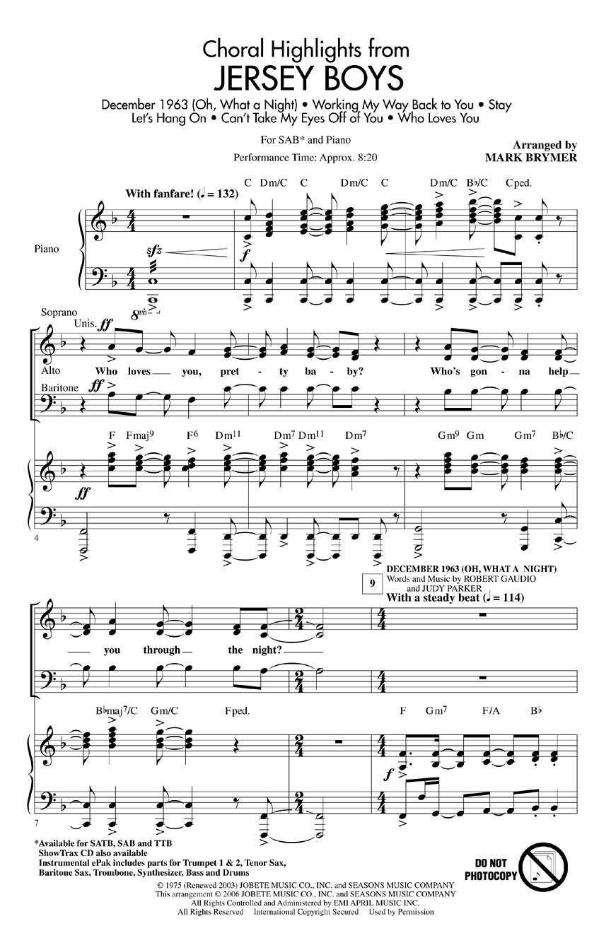 Jersey Boys (Choral Highlights): SAB: Vocal Score