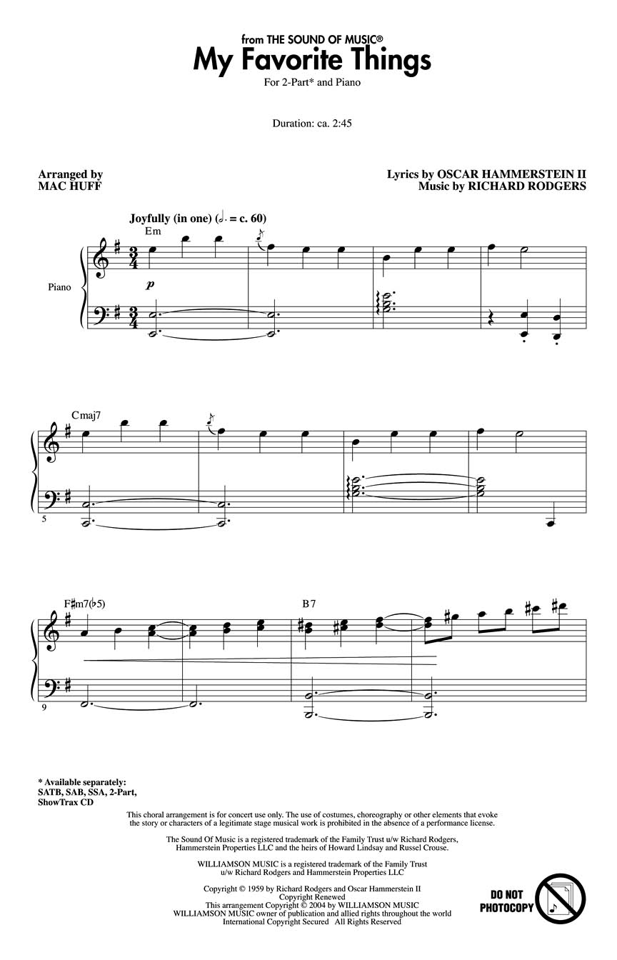 Oscar Hammerstein II Richard Rodgers: My Favorite Things: 2-Part Choir: Vocal