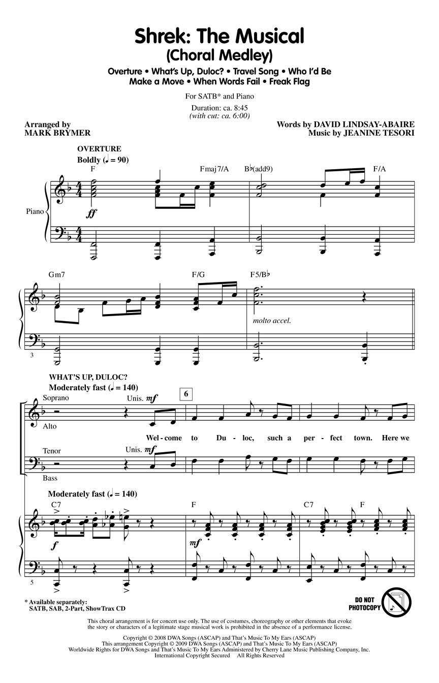 Jeanine Tesori: Shrek: The Musical (Choral Medley): Backing Tracks