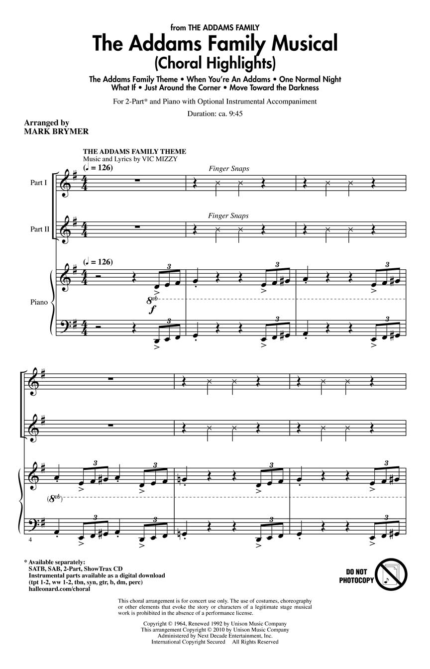 The Addams Family Musical: 2-Part Choir: Vocal Score