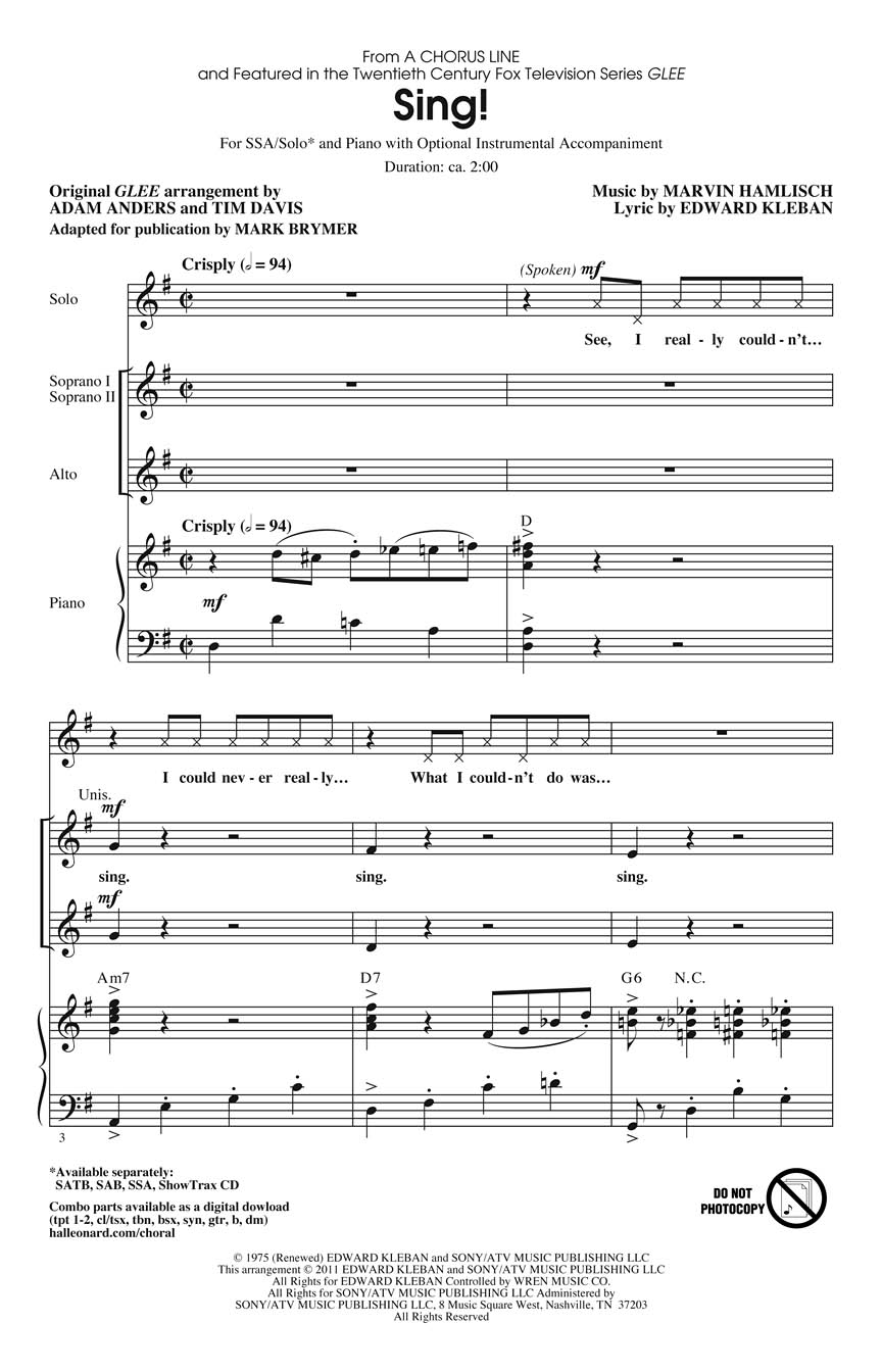 Marvin Hamlisch: Sing!: SSA: Vocal Score