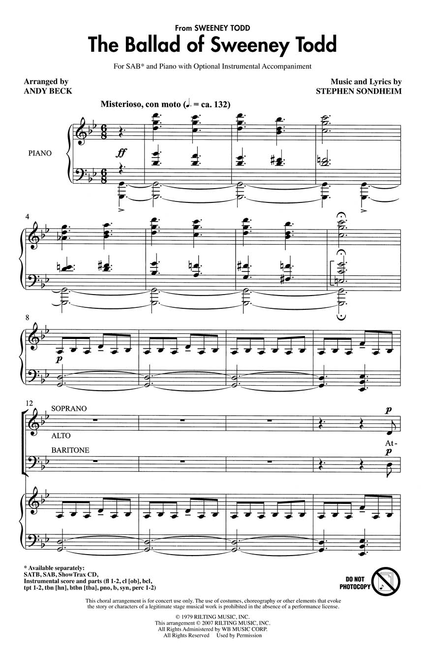 Stephen Sondheim: The Ballad of Sweeney Todd: SAB: Vocal Score