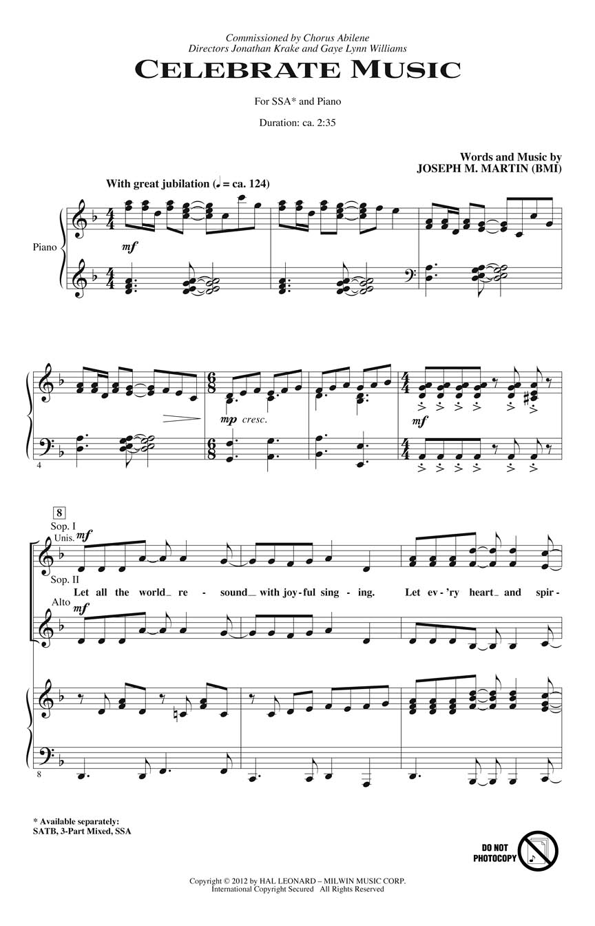 Joseph M. Martin: Celebrate Music: SSA: Vocal Score