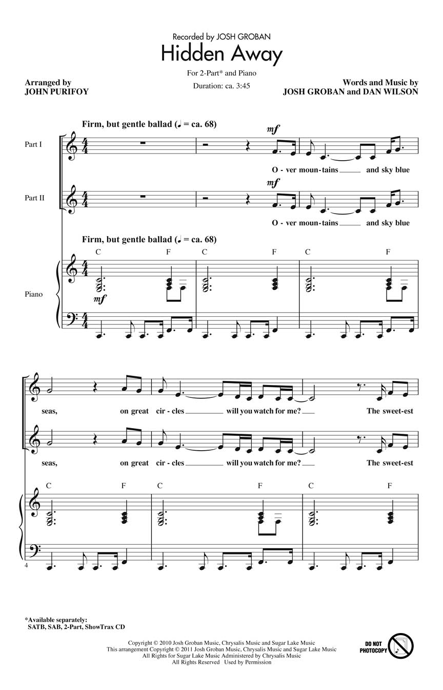 Dan Wilson Josh Groban: Hidden Away: Vocal: Vocal Score