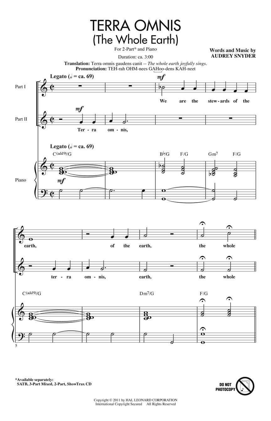 Audrey Snyder: Terra Omnis: 2-Part Choir: Vocal Score