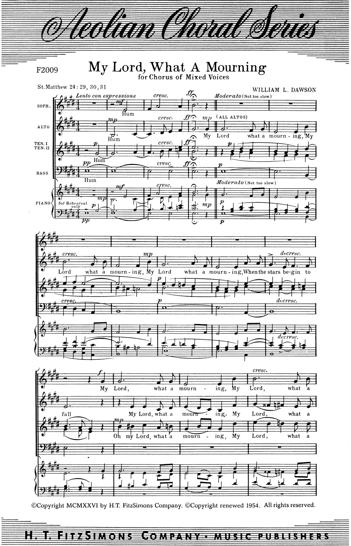 My Lord  What a Mourning: SATB: Vocal Score