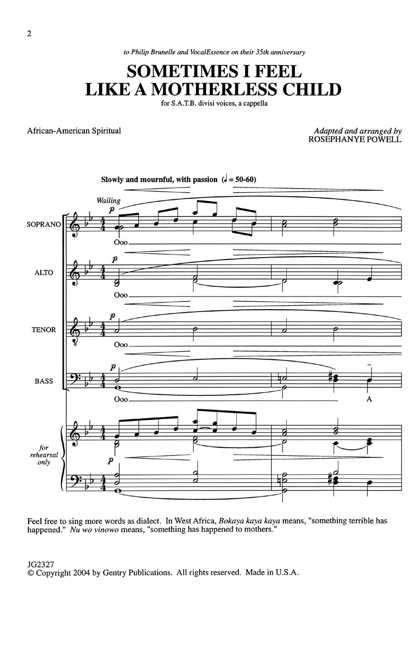 Sometimes I Feel Like a Motherless Child: SATB: Vocal Score