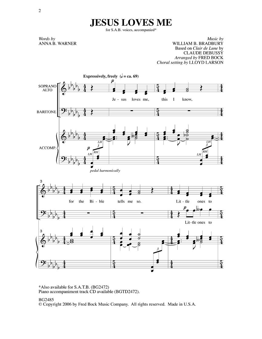 Claude Debussy William B. Bradbury: Jesus Loves Me: Mixed Choir: Vocal Score