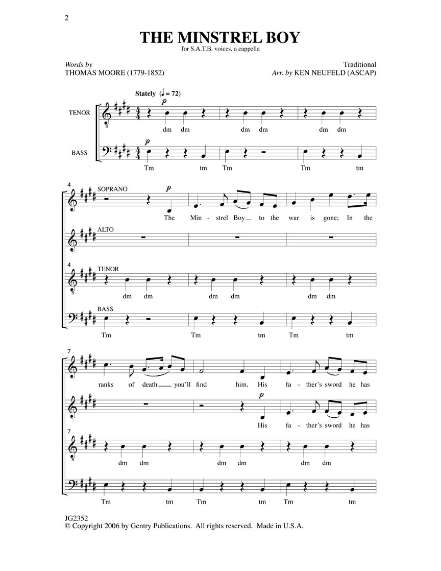 The Minstrel Boy: Mixed Choir: Vocal Score