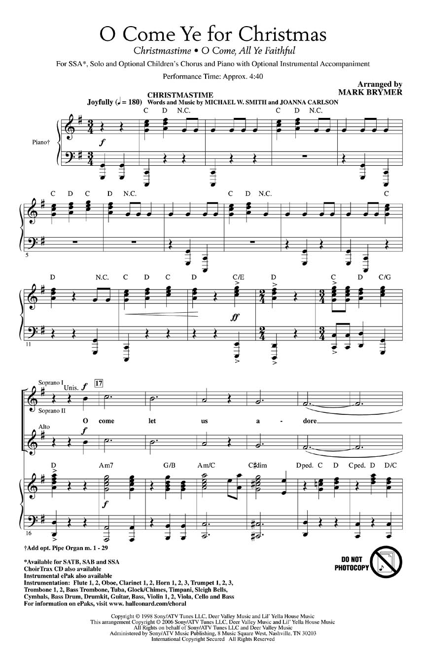 O Come Ye for Christmas (Medley): SSA: Vocal Score