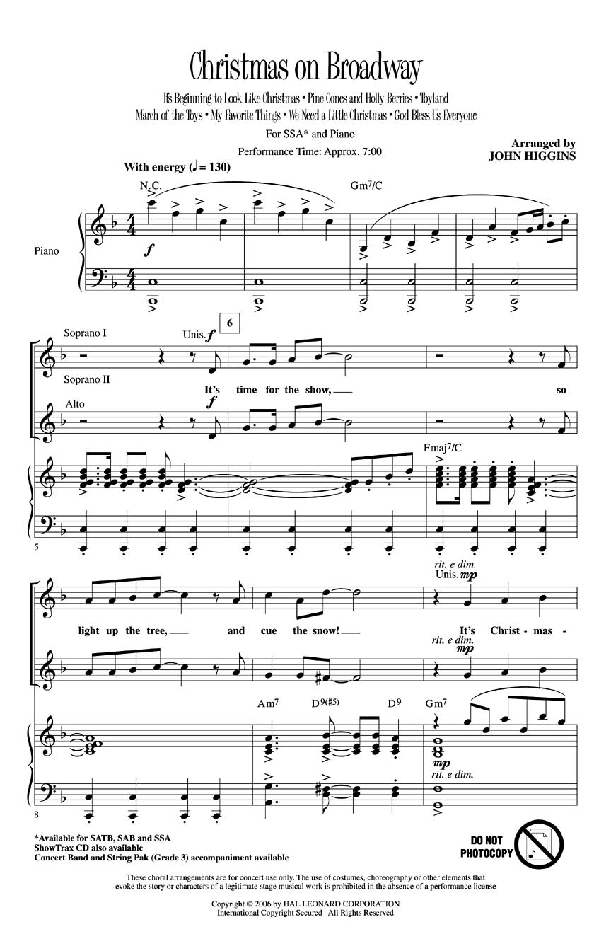 Christmas on Broadway (Medley): SSA: Vocal Score