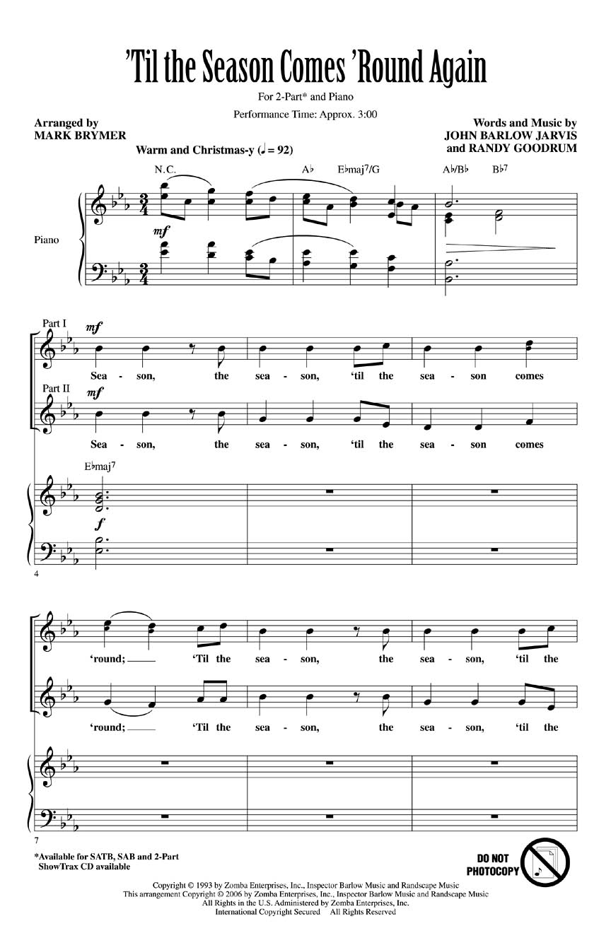 'Til the Season Comes 'Round Again: 2-Part Choir: Vocal Score