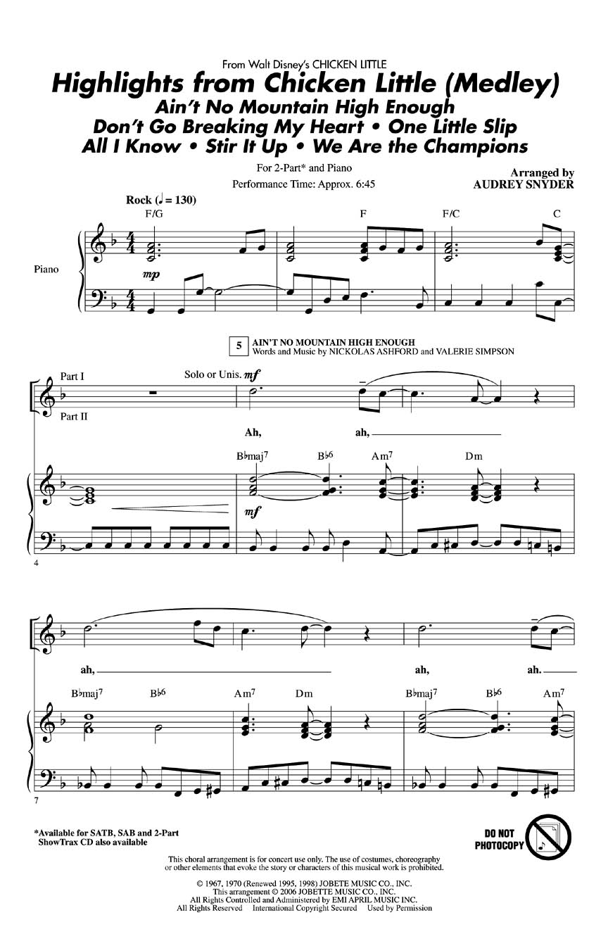 Highlights From Chicken Little (Medley): 2-Part Choir: Vocal Score