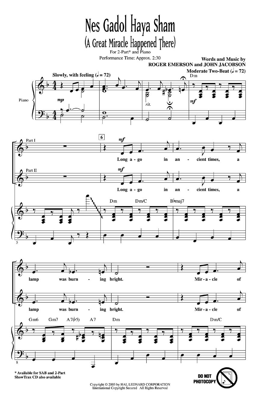 John Jacobson: Nes Gadol Haya Sham: 2-Part Choir: Vocal Score