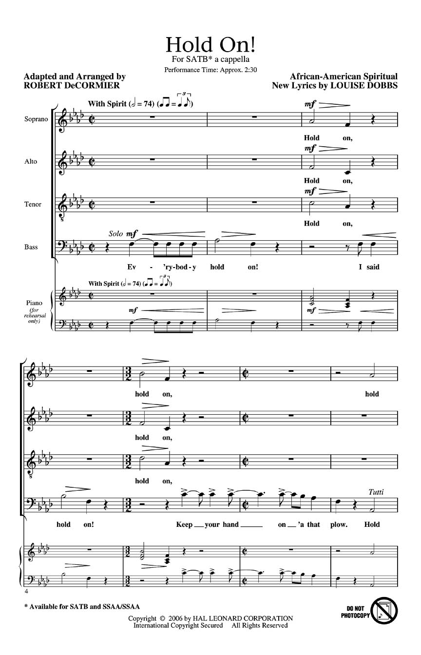 Hold On!: SATB: Vocal Score