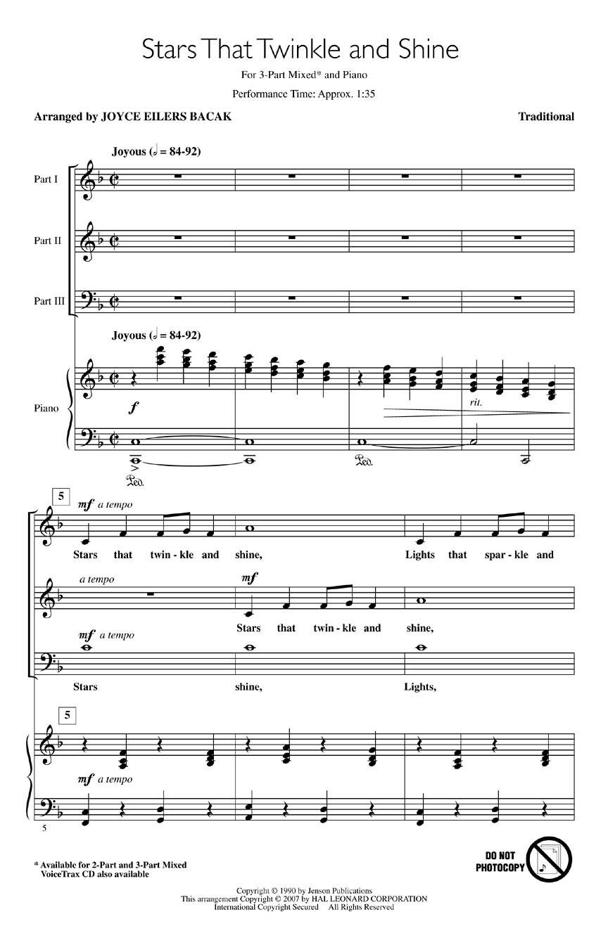 Stars That Twinkle and Shine: 3-Part Choir: Vocal Score