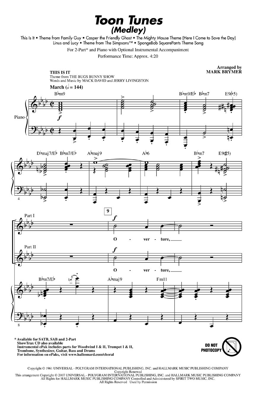 Toon Tunes: 2-Part Choir: Vocal Score