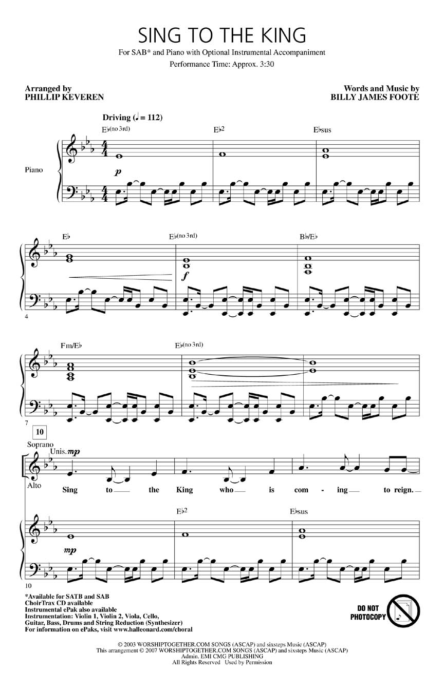 Sing to the King: SAB: Vocal Score