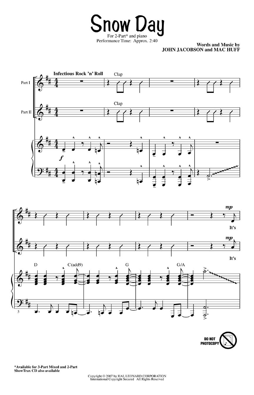 John Jacobson Mac Huff: Snow Day: 2-Part Choir: Vocal Score