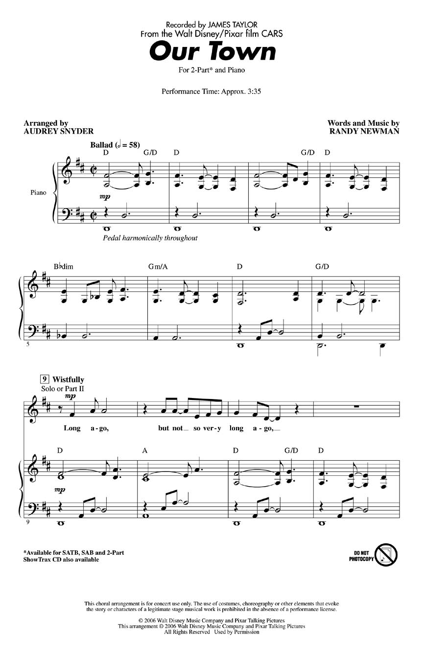 Randy Newman: Our Town: 2-Part Choir: Vocal Score