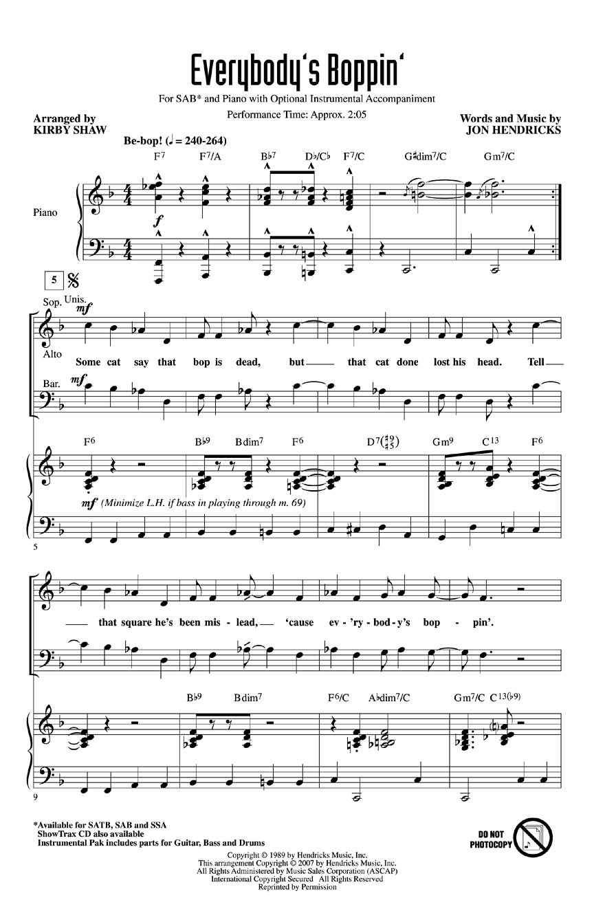 Jon Hendricks: Everybody's Boppin': SAB: Vocal Score