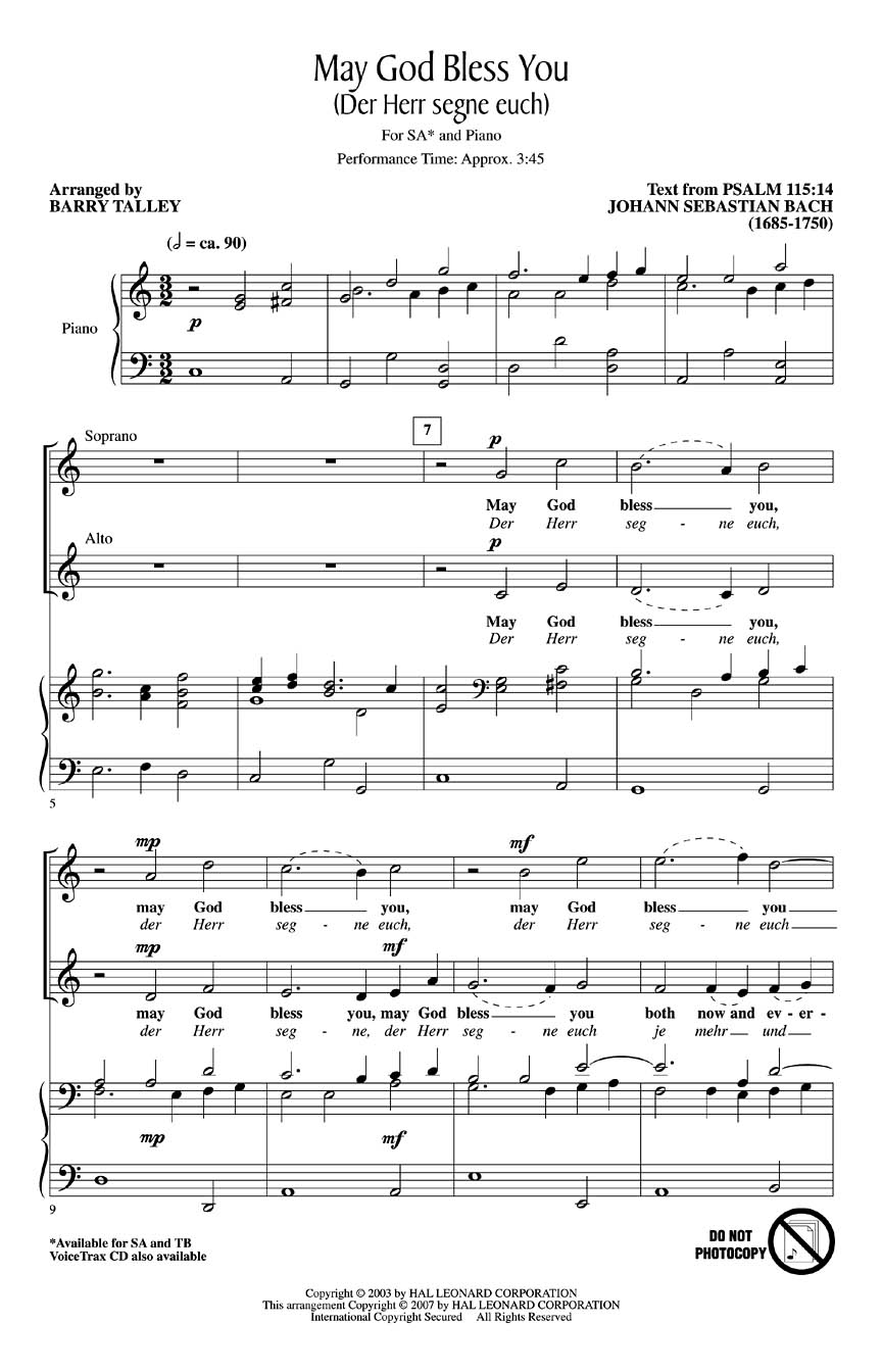 Johann Sebastian Bach: May God Bless You (Der Herr segne euch): 2-Part Choir: