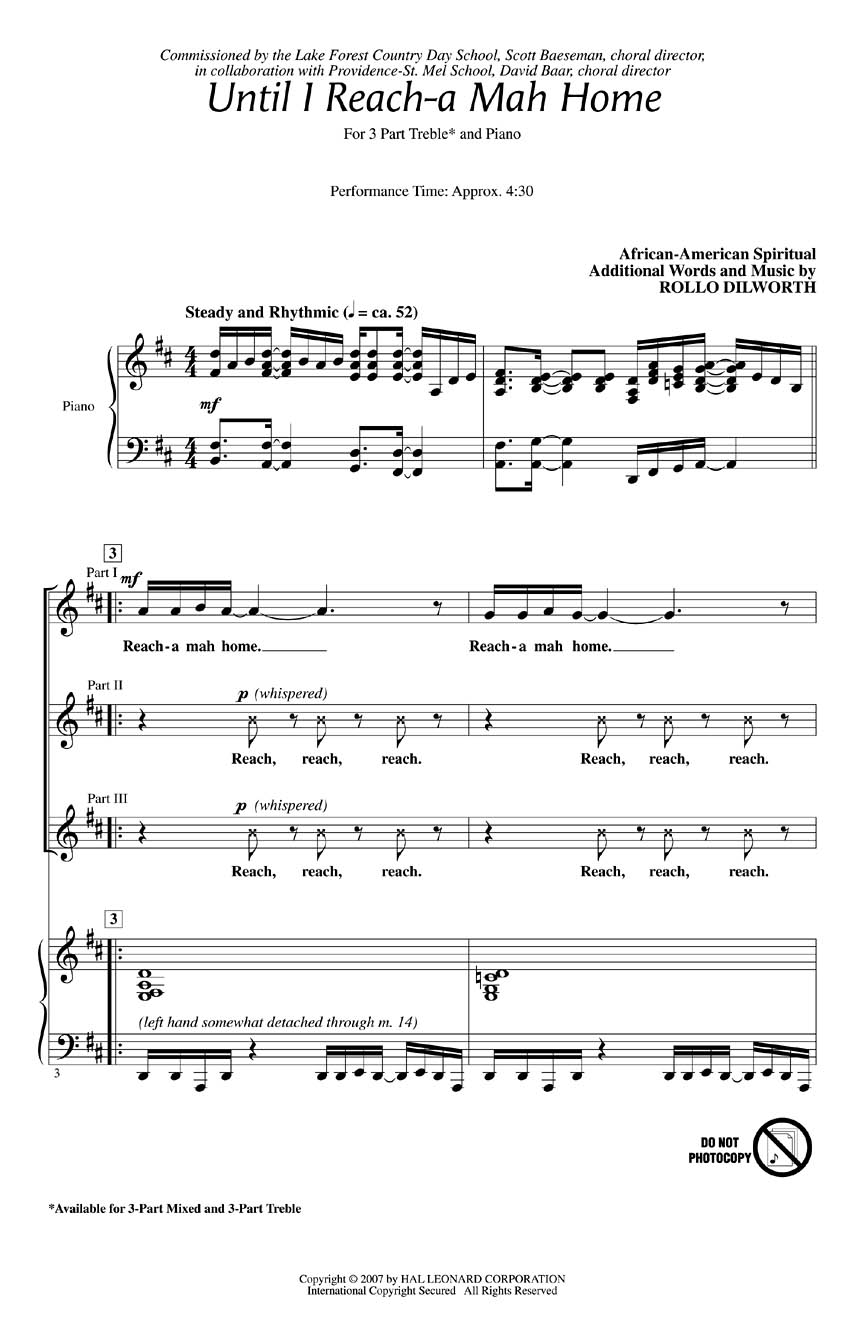 Until I Reach-a Mah Home: 3-Part Choir: Vocal Score