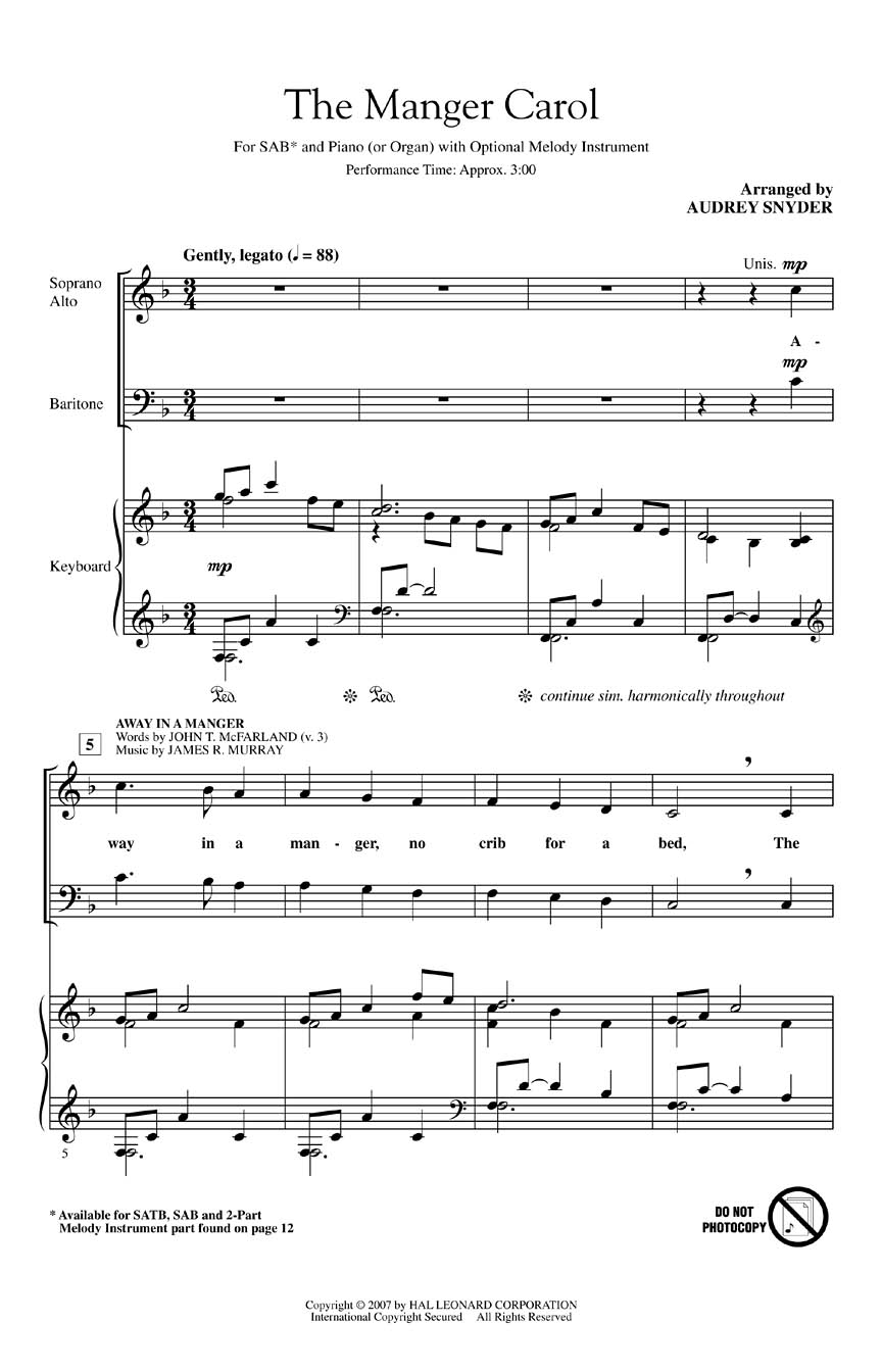 James Ramsey Murray Jonathan E. Spillman: The Manger Carol: SAB: Vocal Score