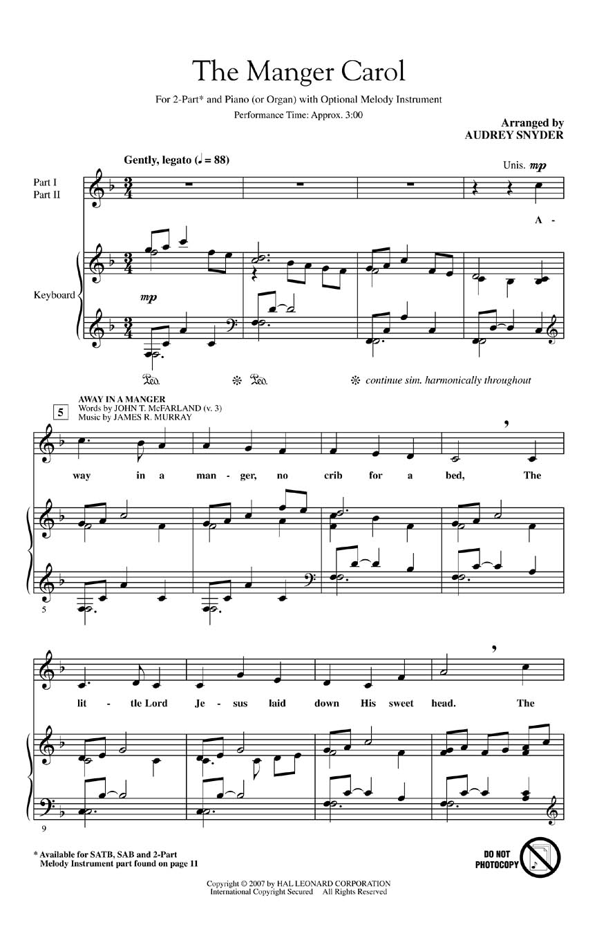 James Ramsey Murray Jonathan E. Spillman: The Manger Carol: 2-Part Choir: Vocal