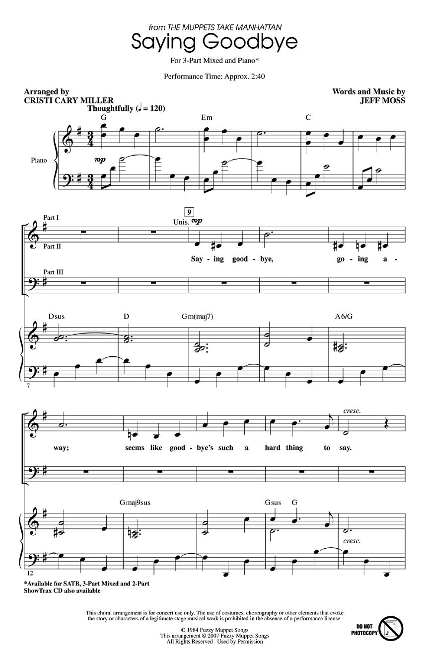 Saying Goodbye: 3-Part Choir: Vocal Score