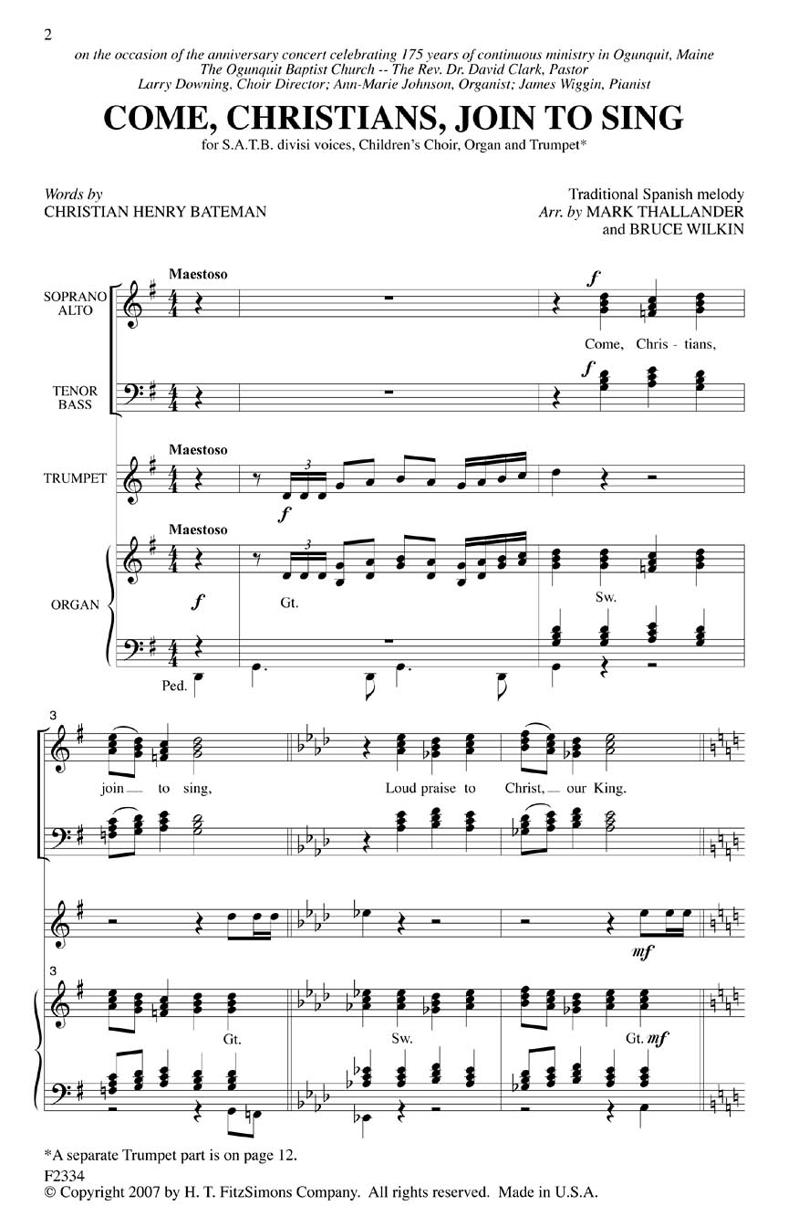 Come  Christians  Join To Sing: Mixed Choir: Vocal Score