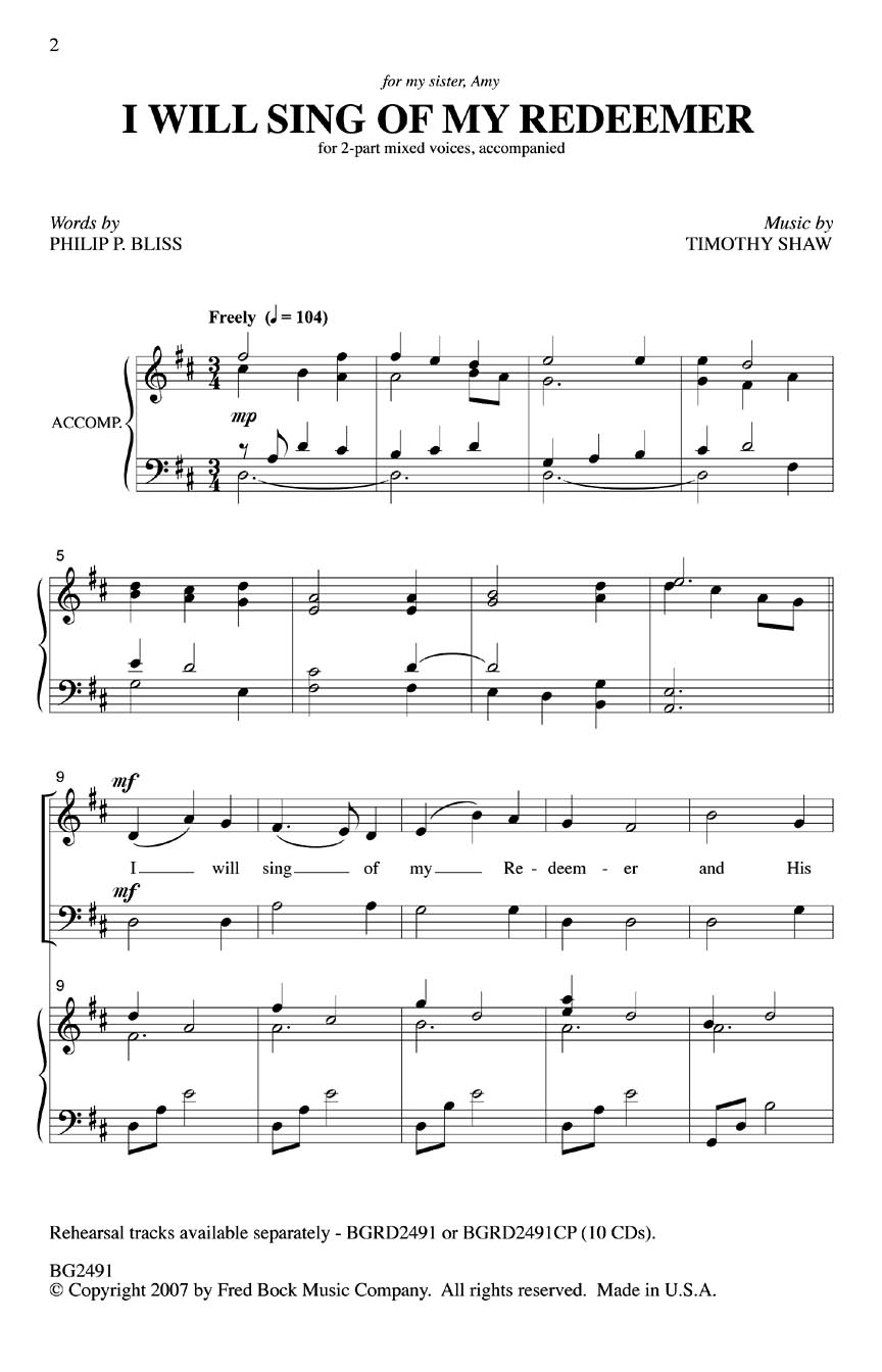 Timothy Shaw: I Will Sing of My Redeemer: Mixed Choir: Vocal Score