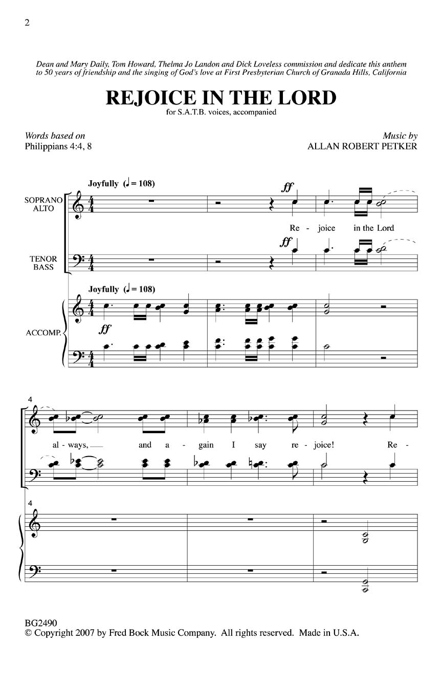 Allan Robert Petker: Rejoice in the Lord: Mixed Choir: Vocal Score
