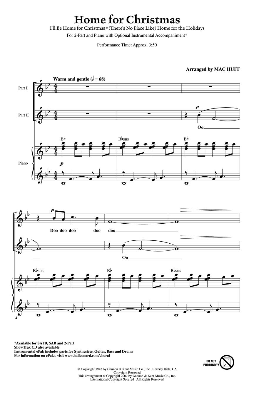Home for Christmas (Medley): 2-Part Choir: Vocal Score