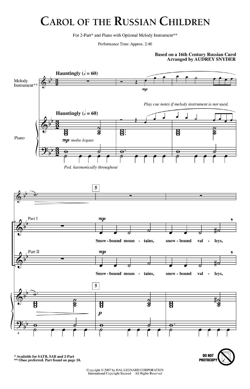Carol of the Russian Children: 2-Part Choir: Vocal Score