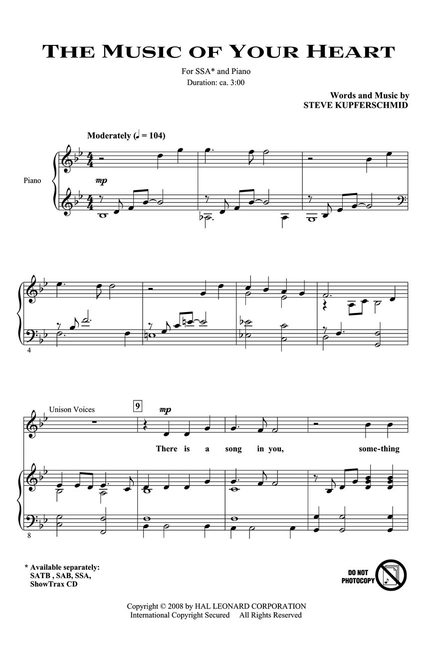 Steve Kupferschmid: The Music of Your Heart: SSA: Vocal Score