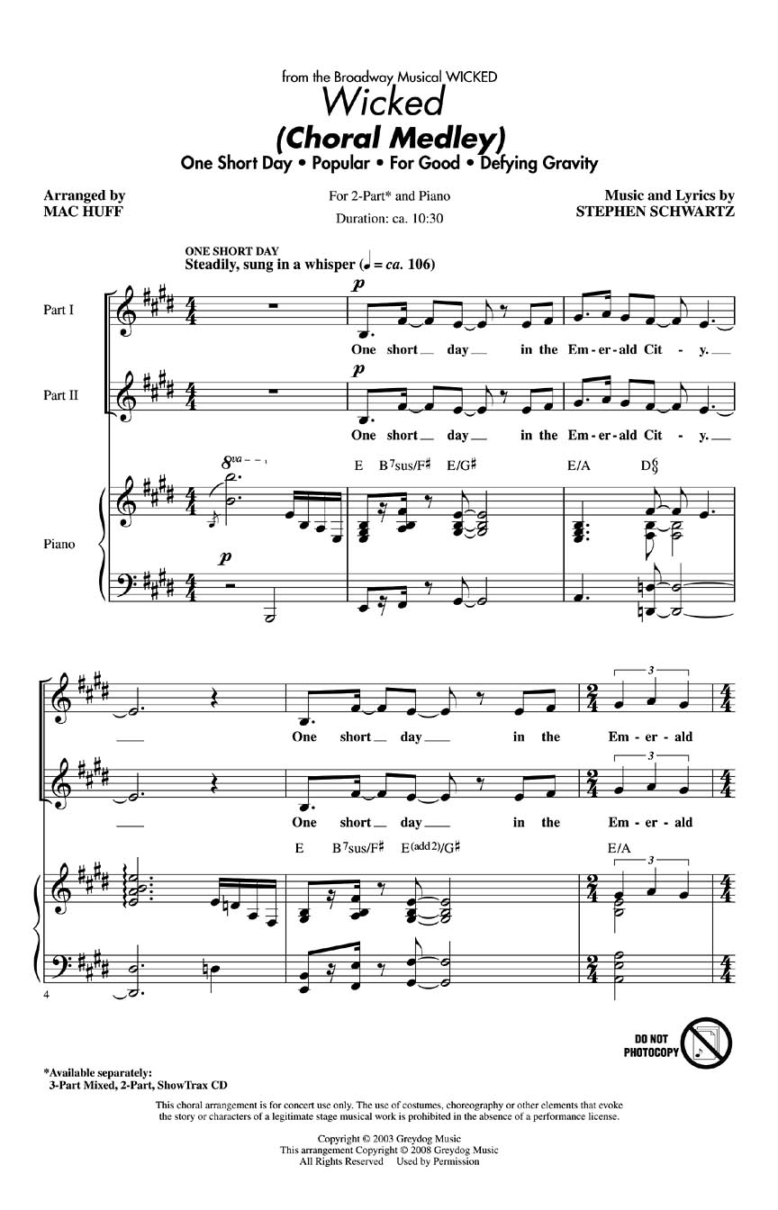 Stephen Schwartz: Wicked (Choral medley): 2-Part Choir: Vocal Score
