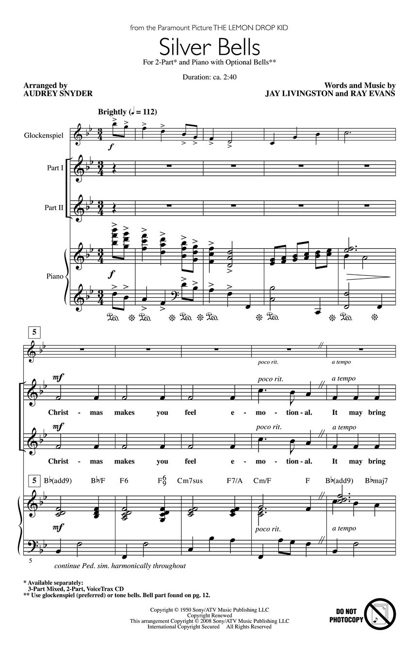 Bing Crosby: Silver Bells: 2-Part Choir: Vocal Score