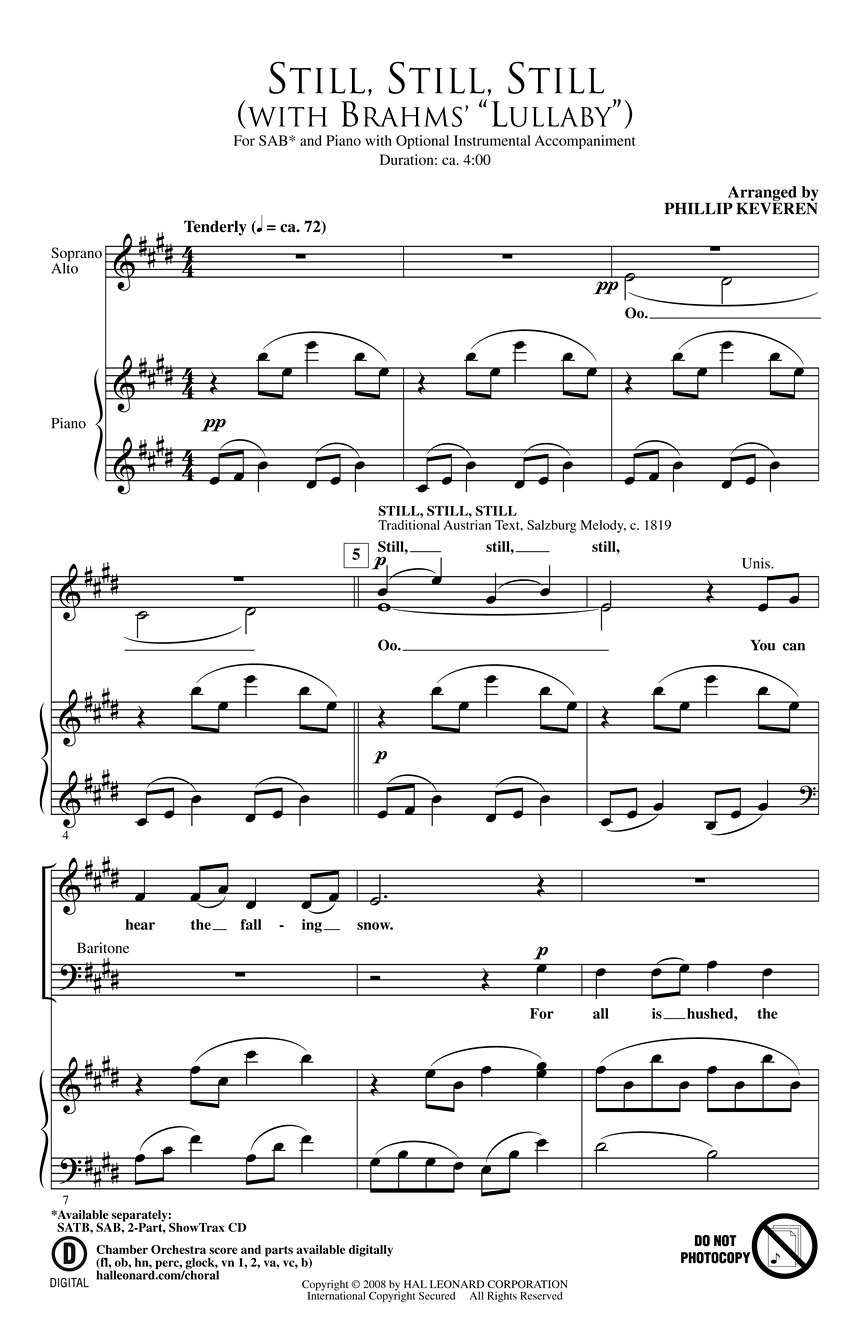 Still  Still  Still (with Brahms' Lullaby): SAB: Vocal Score