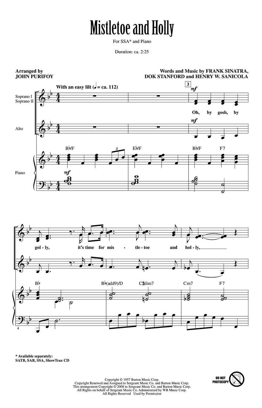 Frank Sinatra: Mistletoe and Holly: SSA: Vocal Score