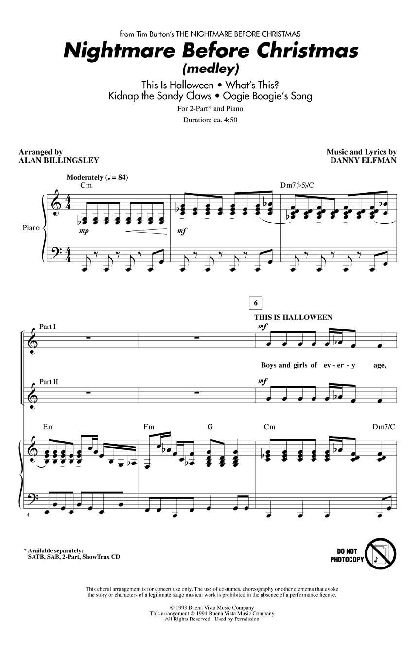 Danny Elfman: Nightmare Before Christmas: 2-Part Choir: Vocal Score
