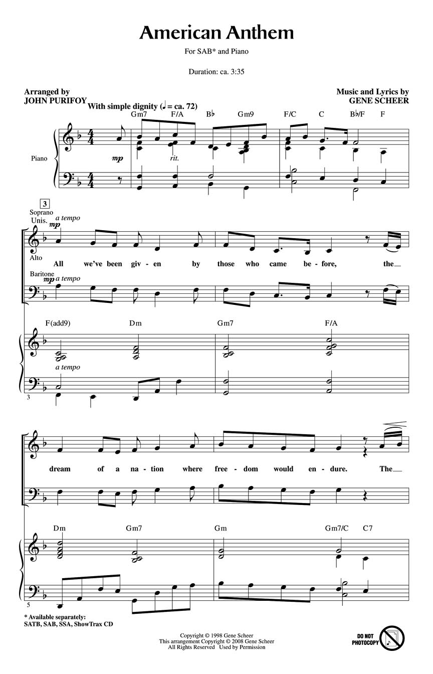 Gene Scheer: American Anthem: SAB: Vocal Score